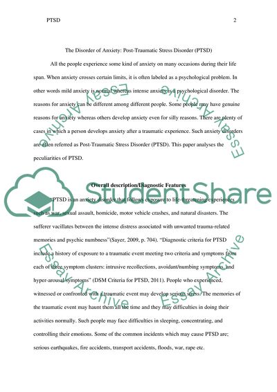 The Disorder of Anxiety: Post-Traumatic Stress Disorder