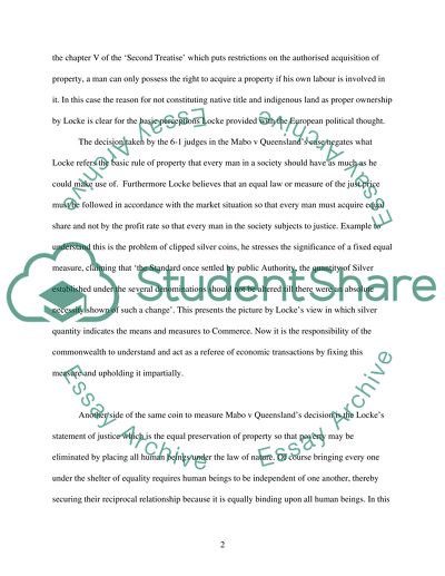 John Lockes View of Ownership in Context with the Mabo versus Queensland