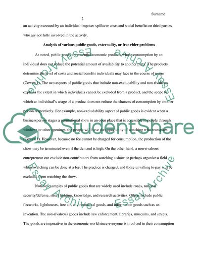 Analysis of Various Public Goods, Externality, or Free Rider Problems