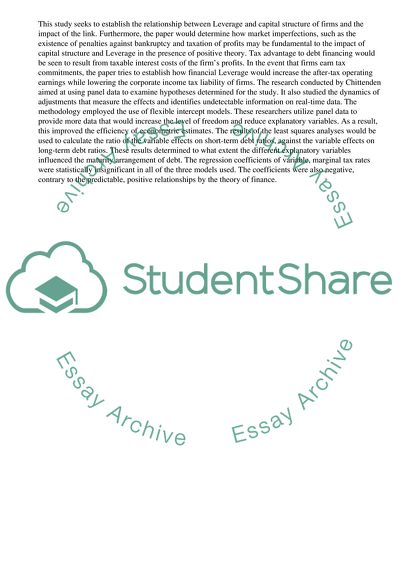 Capital Structure and Leverage of Firms