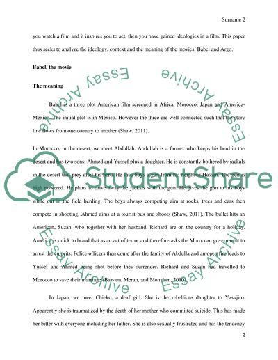 Understanding the Meaning, Ideologies, and Contexts of the films Argo and Babel