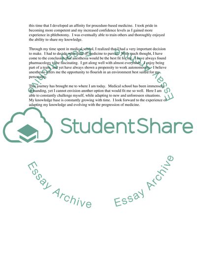Personal Statement for residency programs post medical school