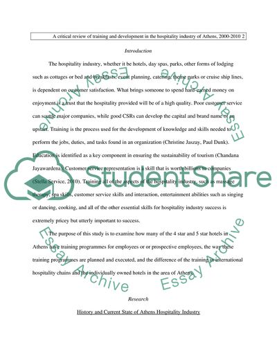 Development of the Hospitality Industry of Athens