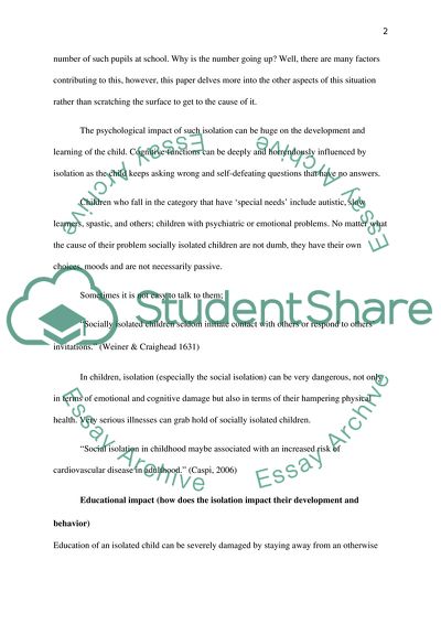 Isolated Children with Special Needs in Schools