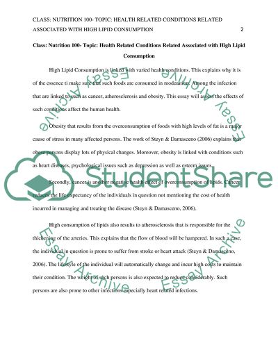 Health Related Conditions and High Lipid Consumption