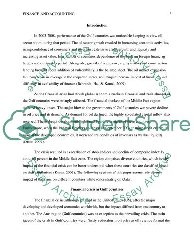 Effects of the 2008 Financial Crisis on the Investment in the Gulf Area Especially on Qatar