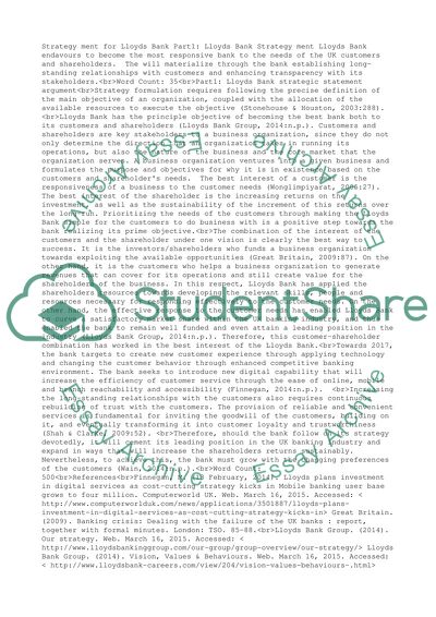 Strategy statement for bank Lloyds