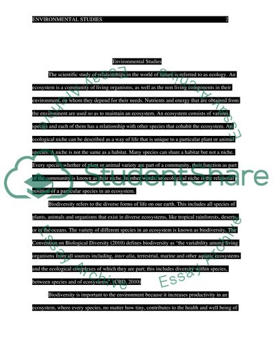 Environmental Studies. Ecology