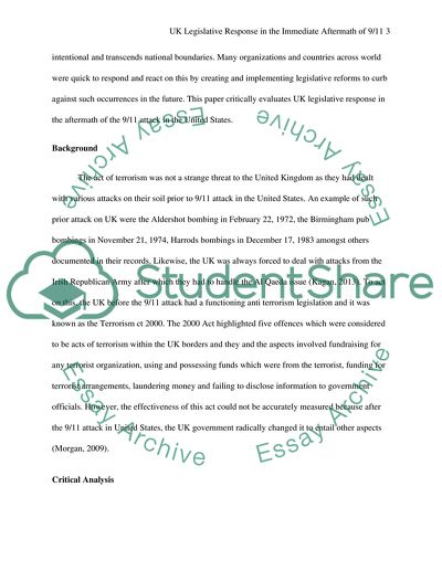 UK Legislative Response in the Aftermath of the 11th of September