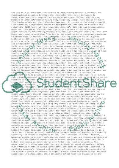 The role of businesses/industries in determining Americas domestic and international policies