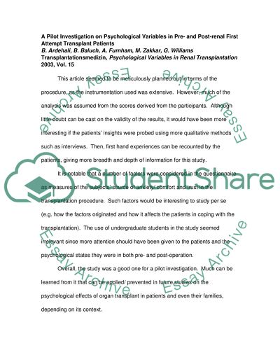 Psychological Variables in Renal Transplantation