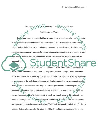 Community Impact of World Rally Championships 2009 on a Small Australian Town