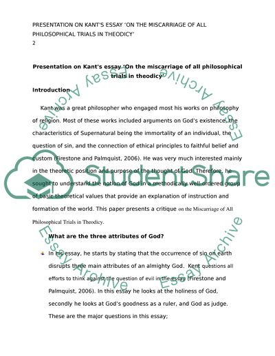 Kants Miscarriage of All Philosophical Trials in Theodicy