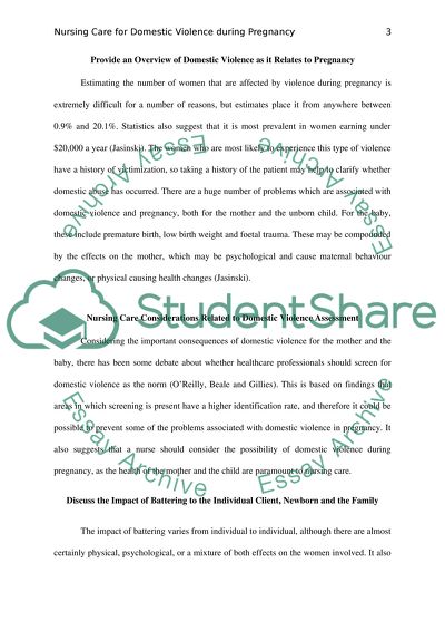 Nursing Care for Domestic Violence during Pregnancy