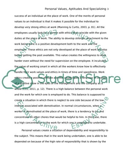 Development of Personal Values and the Ability to Create a Successful Career