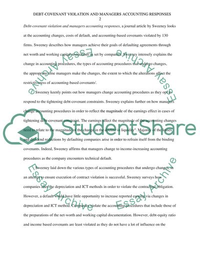 Debt covenant violations and managers accounting responses