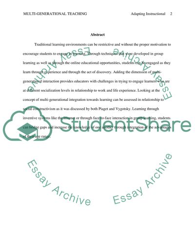 Adapting Instructional Techniques to Meet the Needs of a Multi-Generational Classroom