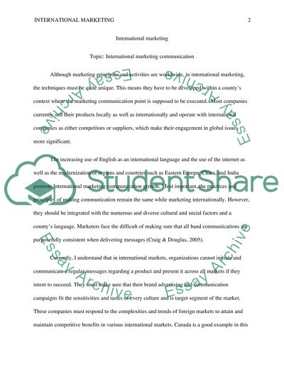 International Marketing Project 1/1