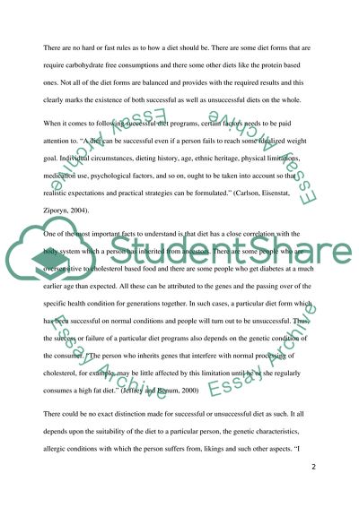 The Successful Diet and Unsuccessful Diet