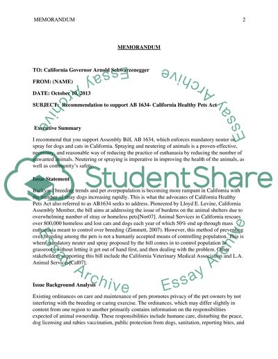 Writing Diagnostic California Pet Neuter Bill