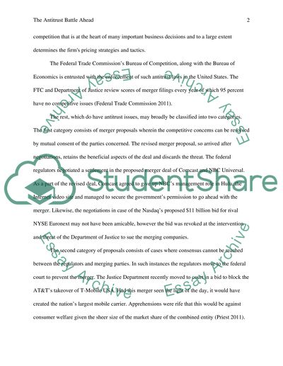 Summary of Article - The Antitrust Battle Ahead by Protess and De la Merced