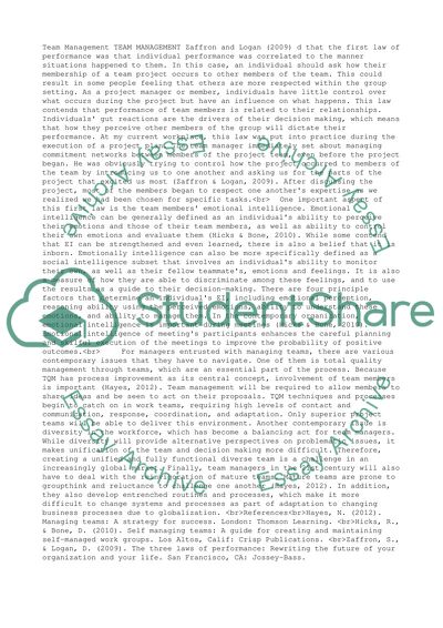 1st Law of Performance, Eotional Inteligence, Issues in Managing teams