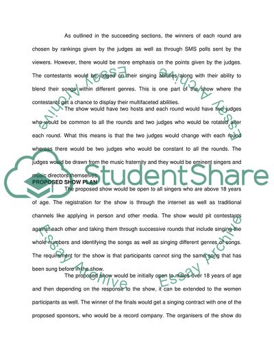 Proposal Is for a TV show - SFactor