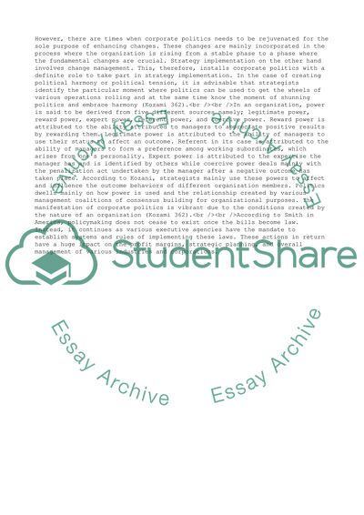 Implementation of Strategic Political Power at Work