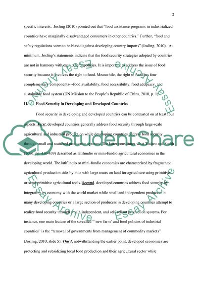 Food Security in the Developed and Developing Worlds