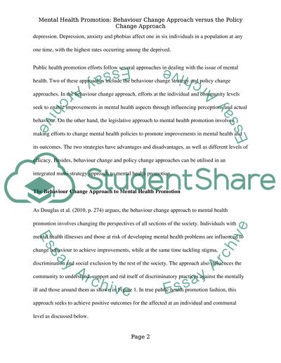 Mental Health Promotion: Behaviour Change Approach versus the Policy Change Approach