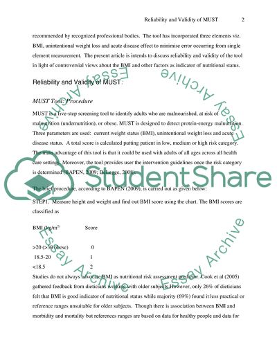 Development and Validation of the Malnutrition Universal Screening Tool