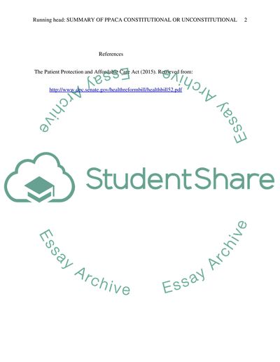 Summary of PPACA constitutional or unconstitutional