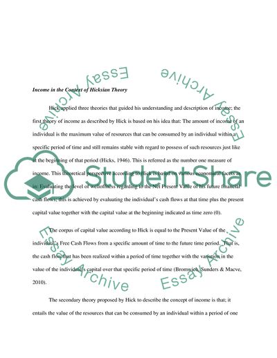 Income in the Context of Hicks and Fischers Theories