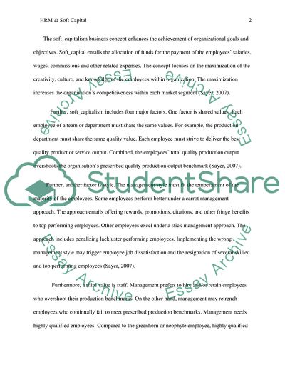 Relationship between HRM and Soft Capitalism