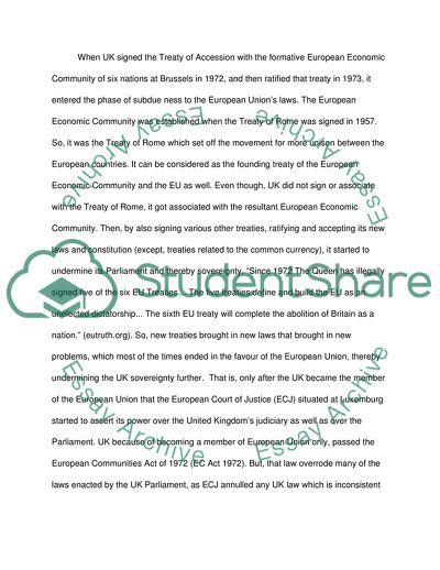 To What Extent Has the UK Ceded Sovereignty to the EU as a result of the European Communities Act