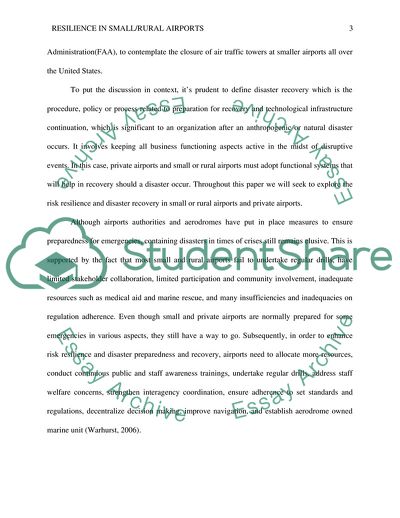 Resilience in Small or Rural Airports