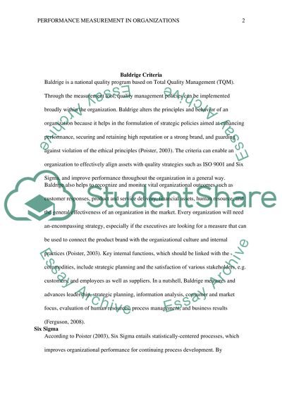 Performance Measurement in Organizations - Baldrige Criteria