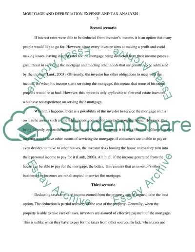 Mortgage and Depreciation Expense and Tax Analysis