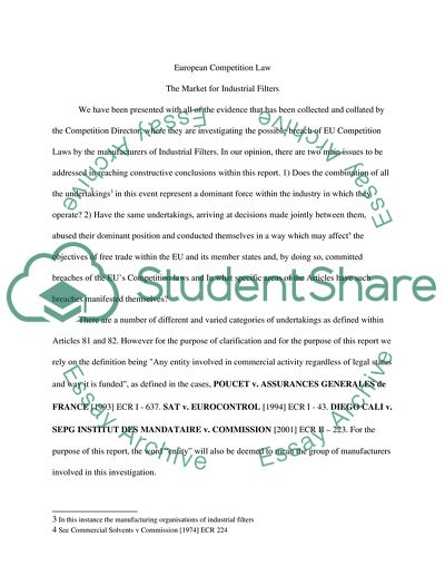 European Competition Law - The Market for Industrial Filters