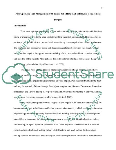 Post-Operative Pain Management with People Who Have Had Total Knee Replacement Surgery