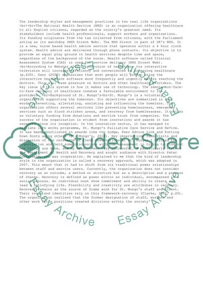 The leadership styles and management practices in two real life organisations