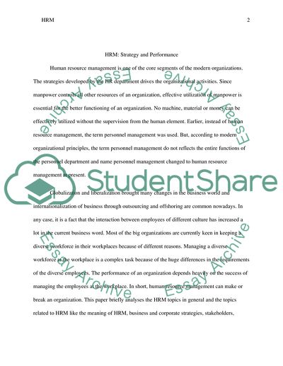 HRM, Strategy and Performance