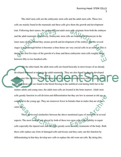 Compare and Contrast between Adult Stem Cells and Embryonic Stem Cells