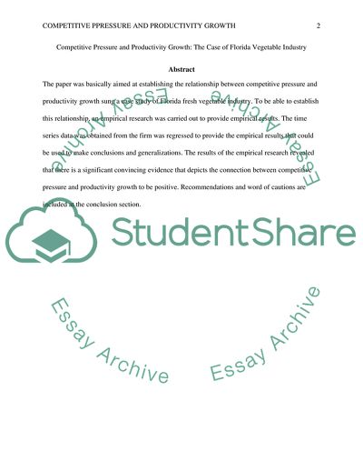 Competitive Pressure and Productivity Growth: Florida Vegetable Industry