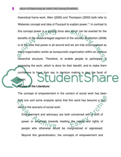 Analyses of Empowering the Adults with Learning Disabilities