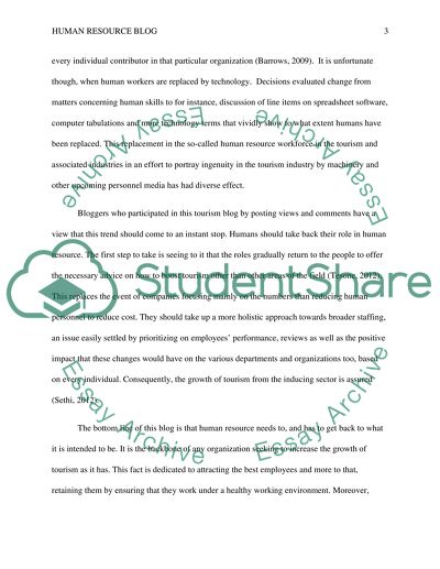 A Review of the Human Resource blogs in the Hospitailty Industry