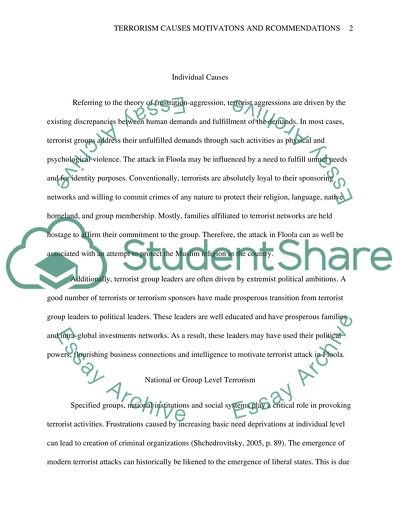 Terrorism Causes, Motivations and Reccomendations