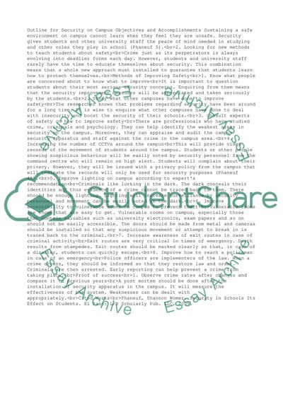 A part of an outline for security on campus paper