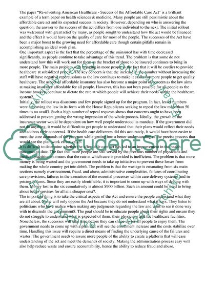 Re-inventing American Healthcare: Success of the Affordable Care Act