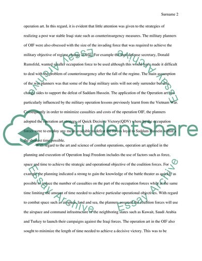 How Operational Art Was Applied in the Planning of OIF